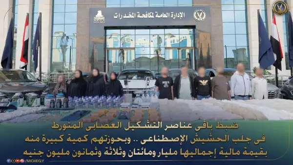 ضبط تشكيل عصابي بحوزته 420 كجم من مخدر الحشيش الصناعي بقيمة تتجاوز 1.2 مليار جنيه